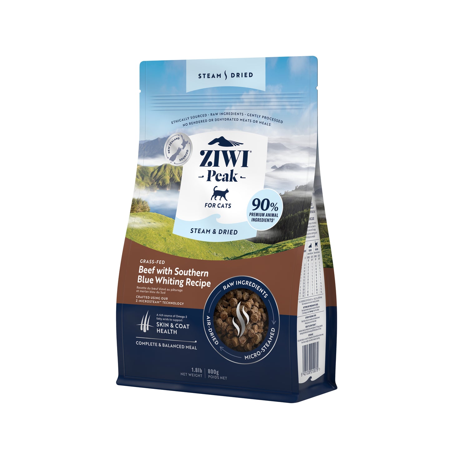 ZIWI Peak® Steam & Dried   Grass-fed Beef with Southern Blue Whiting Recipe for cats