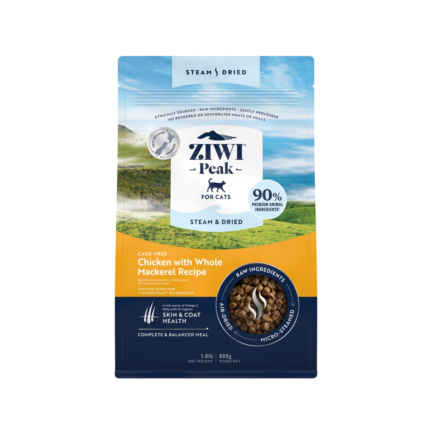 ZIWI Peak® Steam & Dried   Cage-free Chicken with Whole Mackerel Recipe for cats